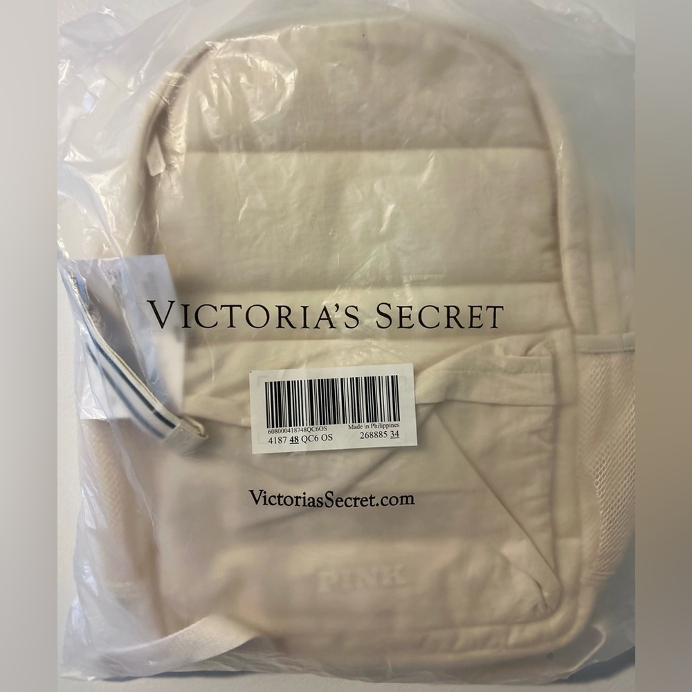 PINK Victoria’s Secret Quilted Puffer Backpack Color White Shell,One size - Picture 3 of 9